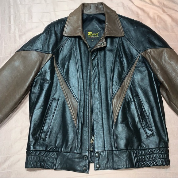 REED BROWN AND BLACK LEATHER JACKET - Picture 3 of 8